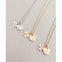 Gümüş Yoncalı Harfli Kolye 487351281