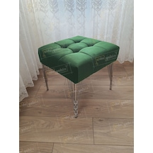 Modern Dilim Puf Ayakucu Puf Gümüş Metal Ayak 45 45 Yeşil