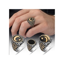 Alyans Evim Çift Taraflı Ayyıldız Oniks Taşlı 925 Gümüş Erkek Yüzük