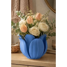 Bezos 3d Baskı Lotus Yapraklı Vazo - Dekoratif Çiçeklik-mavi Mbt06