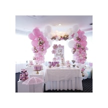 Krom Gold Makaron Pembe Ve Pastel Beyaz Balon Zinciri 100 Adet Mix