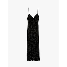 Koton Slim Fit V Yakince Askılı Uzun Taşlı Slip Elbise Siyah 6sak80020fk Siyah