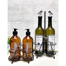2li Siyah Geyik Figürlü Standlı 750 Ml Yağlık 2li 500ml Amber Sab