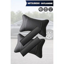 Mitsubishi Outlander Uyumlu Siyah Set Deri Yastık Deri Kemer Koruyucu Lüks