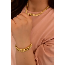 Papatya Silver 925 Ayar Gümüş Altın Kaplama Geçişli Gurmet Zincir Kolye Bileklik Set