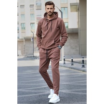 Madmext Kahverengi Kapşonlu Basic Eşofman Takımı 5903 Kahverengi