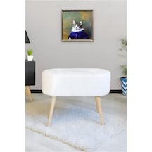 Gürgen Ahşap Ayak Kırık Beyaz Pofidik Teddy Lüx Handmade Oval Puf Bench Sandalye