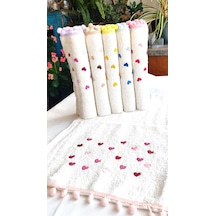 Annem 30x50 Cm. 6'lı Set Kalp Nakışlı Ponponlu Bukle Havlu Set