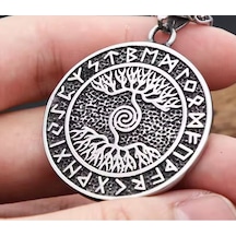 Çift Taraflı Kullanım Yggdrasil Yaşam Ağaç Viking Pusula Kolye Gümüş