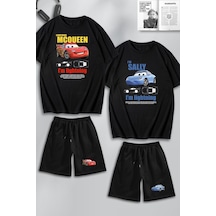 Unisex Kadın Erkek I'm Sally & Mcqueen Baskılı Sevgili Çift Kombini Tasarım Oversize T Shirt Ve Şort Siyah Mck0398 Siyah