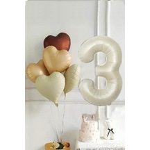 Beysüs 3 Yaş Retro Doğum Günü Balon Seti 5 Adet Kalp Balon