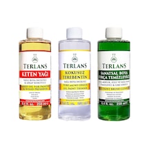Yağlı Boya Seti Yardımcı Malzemeler 3x250ml Boya Fırça Temizleyici - Kokusuz Terebentin - Keten Yağı