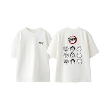 Thewert Demon Slayer Faces Tasarım Sırt Baskılı Pamuk Beyaz Oversize T-shirt