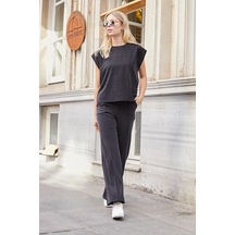 Jument Kadın Modal İpeksi Likralı Kumaş Geniş Sıfır Yaka Düşük Omuzlu T-shirt Bluz-siyah Siyah