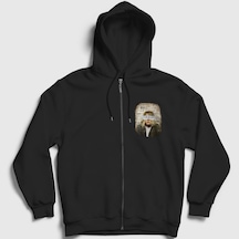 Presmono Unisex Paper Nirvana Kurt Cobain Fermuarlı Kapüşonlu Sweatshirt Siyah