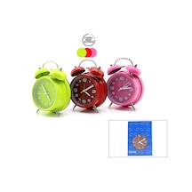 Twin Bell Alarm Clock Bgc-40 Yuvarlak Masa Çalar Saat Metal Kasa, Renkli, Pilli & Ayaklı, Çap: 10cm