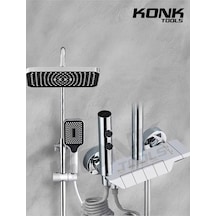 Piyano 5 Fonksiyonlu Krom Banyo Bataryalı Robot Duş Seti Tepe Duşu Duş Seti 130 Cm Krom