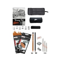 Eskiz Defteri A5 120 Gr 50 Yp Professional Dereceli Kalem Set 12 Li Rulo Bez Çantalı Eskiz Seti