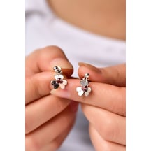 Papatya Silver 925 Ayar Gümüş Rodyum Kaplama Hediyeli Garnet Taşlı Frezya Çiçeği Küpe