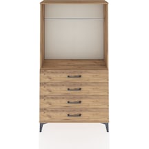 Arges Dolap Tek Raflı 4 Çekmeceli Tek Askılı 88x30x163 Çam-çam Çam
