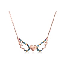 925 Ayar Gümüş Kanatlı Kalp Kadın Gümüş Kolye Beyaz