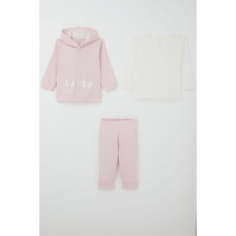 Breeze Kız Bebek Bodyli 3 Lü Takım Fiyonk Arma Nakışlı 4 Ay - 1 Yaş , Pembe