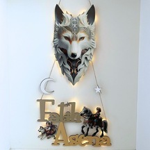 Özel Tasarım Bozkurt Kapı Süsü İsimli Ve Işıklı Ahşap