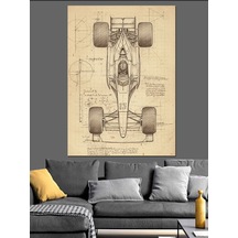 Formula 1 Araç Eskizi Dekoratif Kanvas - Mdf Ahşap Tablo