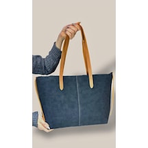 Lovelystore Kadın Süet Geniş Hacimli Fermuarlı Günlük Tote Model Büyük Boy 40x28 Lacivert