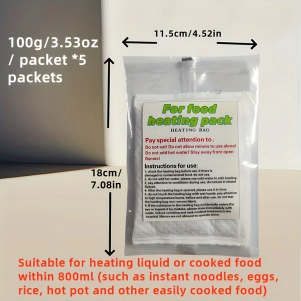 Willowhaven 5 Adet Taşınabilir Yemek Isıtıcı Çantası - 100g Soğuk Sıcak Saklama Kampçılık Acil Durum