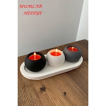 Mumluk Seti Özel Tasarım Beyaz Standlı Mumluk 3 Renk Şık Ve Minimalist Tasarım Mumlar Hediye Renkli