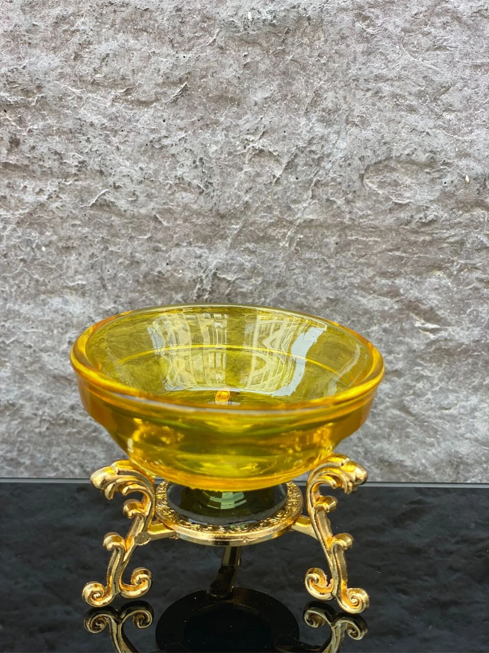 Dekoratif Kristal Cam Tekli Renkli Sunum Çanağı Sarı