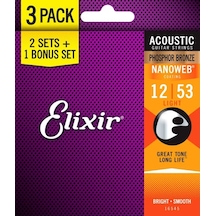 Elixir 16545 Nanoweb Phosphor Bronze 3'Lü Akustik Gitar Teli 12-