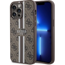 Apple Uyumlu iPhone 15 Pro Max Kılıf Guess Lisanslı Magsafe Şarj Özellikli 4g Şerit Tasarımlı Printed Kahverengi