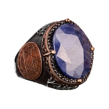 İslami Gümüş Yüzük Doğal Mavi Safir Taşı Şık 925 Ayar Sterlin Gümüş Erkek Yüzüğü Sadakat Ve Bilgelik Tasarımı Gümüş