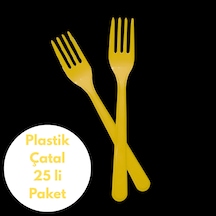 Sarı Renkli Plastik Çatal 25 Li Paket