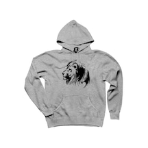 Black Lion Silhouette Gri Kapşonlu Sweatshirt Hoodie Gri