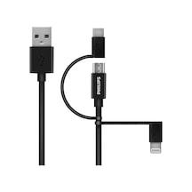 Philips Playstation 4 / 5 İle Uyumlu Joystick Şarj Kablosu Mfı 3in1 Micro Usb-lightining-type-c Hızlı Şarj Ve Data Kablosu 2m Siyah Dl