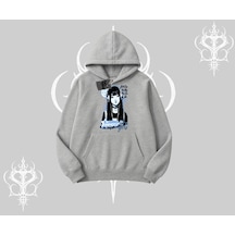 Kapşonlu Sweatshirt Cyber Y2k Anime Girl Street Sound Aesthetic Gri