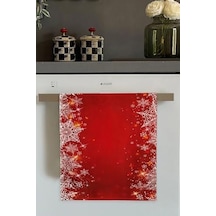 Kırmızı Yeni Yıl Temalı Yılbaşı Fırın Mutfak Havlusu 30x50cm Açık Bej