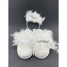 Bride Terlik Ve Taç Seti Tüylü Model