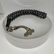 Tesbih Tsbh0224bc 925 Ayar Gümüş Püsküllü Gümüş-mercan İşlemeli Küre Kesim Usta El İşçilikli Erzurum Oltu Tesbih