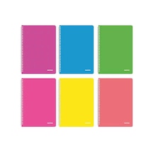 Mopak 60 Yp. Neon Serisi Pp Kapak Spiralli Defter - Çizgili - 6 Adet Beyaz