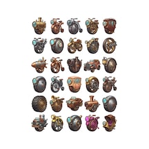 30 Adet Steampunk Buharlı Araç Sticker Seti - Laptop Defter Su Matarası Çok Renkli