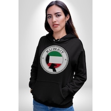 Kuveyt Bayrağı Kadın Erkek Siyah Kapüşonlu Sweatshirt Hoodie Siyah