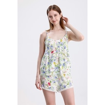 Kadın Saten Ip Askılı Şort Takım Çiçek Desenli, Yazlık Pijama Seti Çok Renkli