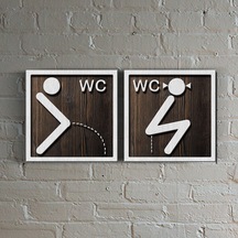 Bay & Bayan Wc Ahşap Uyarı Levhası - 4