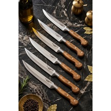 Lazbisa Mtf-048 Hand Craft Mutfak Bıçak Seti Et Ekmek Sebze Meyve Doğrama Bıçağı 6 Lı Günlük Kullanım Kırmızı