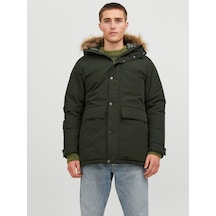 Jack & Jones Erkek Kapüşonlu Uzun Mont Haki Parka 12236096