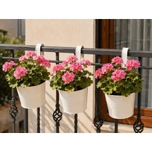 Askılı Balkon Saksı Seti, 3 Adet, Metal, Beyaz, 1,5lt 001